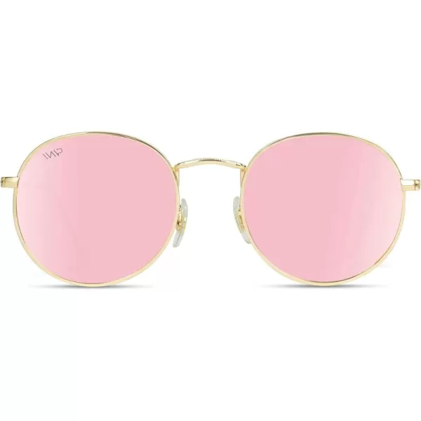 WearMe Pro  Reflective Lens Round Trendy SunglassesGold Frame  Pink Mirrored Lens