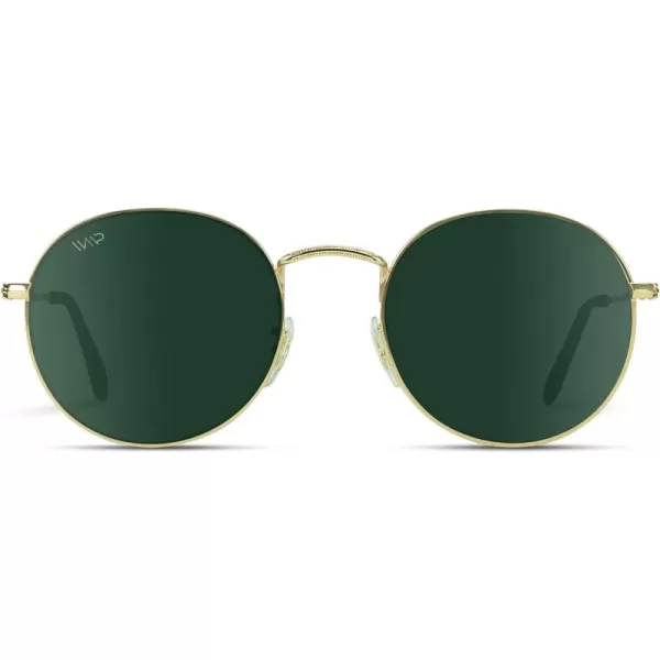 WearMe Pro  Reflective Lens Round Trendy SunglassesGold FrameSmoke Green Lens