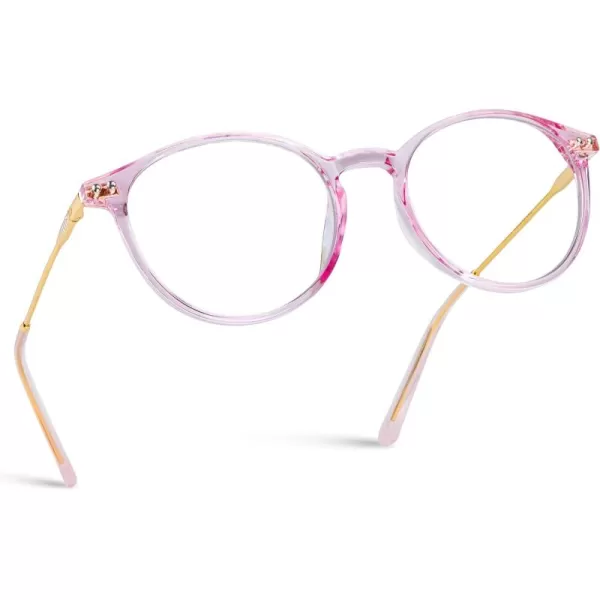 WearMe Pro  Trendy Crystal Round Retro Blue Light Glasses for Women and MenPink