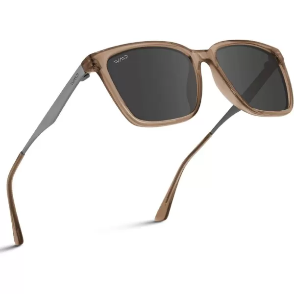 WearMe Pro WMP Eyewear Polarized Large Rectangular Metal Sunglasses Retro Shaped with Supreme UV400 ProtectionCrystal Brown Frame  Black Lens