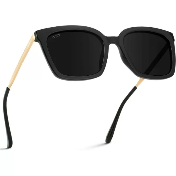 WearMe Pro WMP Eyewear  Square Oversized Metal Frame Fashion Style Women Polarized SunglassesBlack  Black Lens
