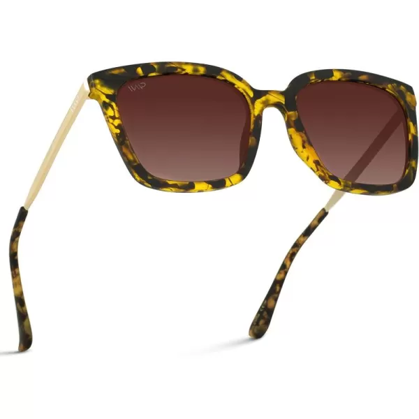 WearMe Pro WMP Eyewear  Square Oversized Metal Frame Fashion Style Women Polarized SunglassesSoft Tortoise  Black Lens