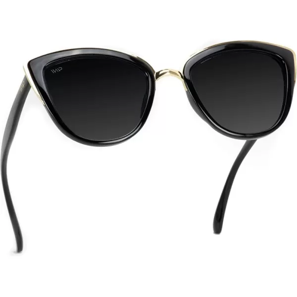 WearMe Pro Womens Cat Eye Mirrored Reflective Lenses Oversized Cateyes SunglassesBlack Framegold Rimmed  Black Lens