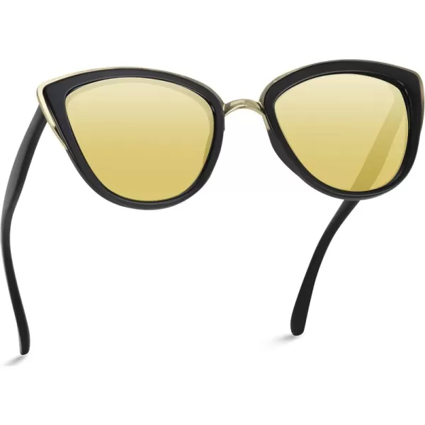 WearMe Pro Womens Cat Eye Mirrored Reflective Lenses Oversized Cateyes SunglassesBlackMirror Gold