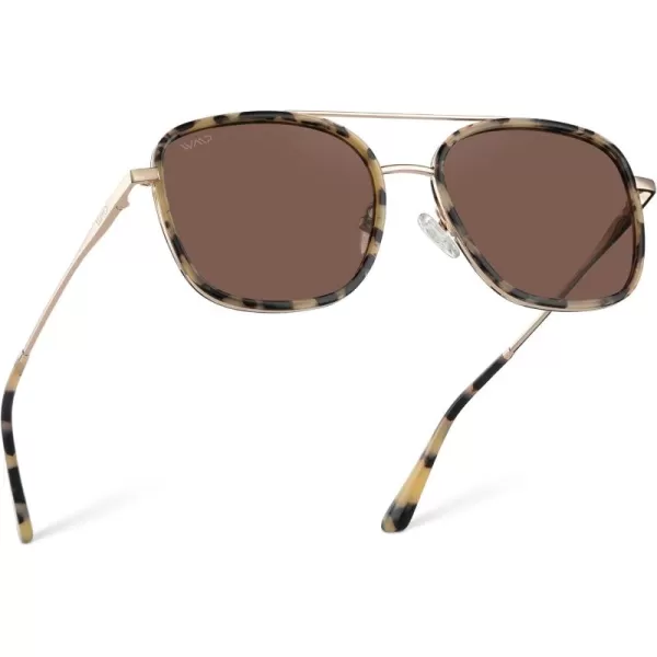 WearMe Pro Womens Polarized Square Sunglasses Modern Square Aviator with Double Bridge Vintage AestheticsBeige Tortoise Frame  Brown Lens