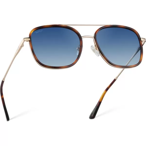 WearMe Pro Womens Polarized Square Sunglasses Modern Square Aviator with Double Bridge Vintage AestheticsBrown Tortoise Frame  Gradient Blue Lens