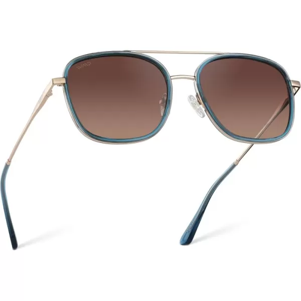 WearMe Pro Womens Polarized Square Sunglasses Modern Square Aviator with Double Bridge Vintage AestheticsCrystal Cobalt  Brown Lens