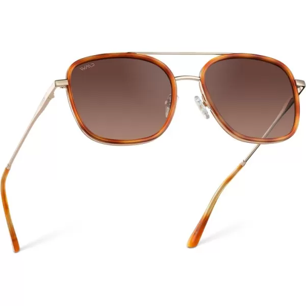 WearMe Pro Womens Polarized Square Sunglasses Modern Square Aviator with Double Bridge Vintage AestheticsSunset Tortoise Frame  Gradient Brown Lens