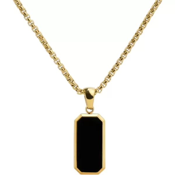 WearMe Pro14k Pendant Necklace  3mm Rolo Box Chain ampamp Rectangular Beveled Pendant with Porcelain Stone InsetGold  Dusk Black Pendant