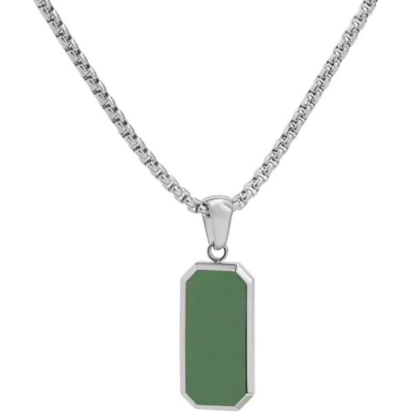 WearMe Pro14k Pendant Necklace  3mm Rolo Box Chain ampamp Rectangular Beveled Pendant with Porcelain Stone InsetSilver  Sage Pendant