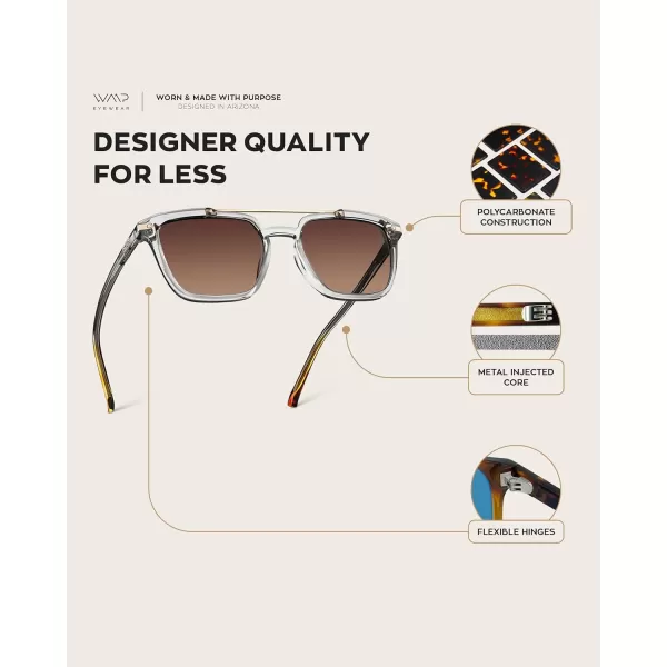 Men Square Retro SunglassesCrystal Ice Grey Frame  Brown Gradient Lens
