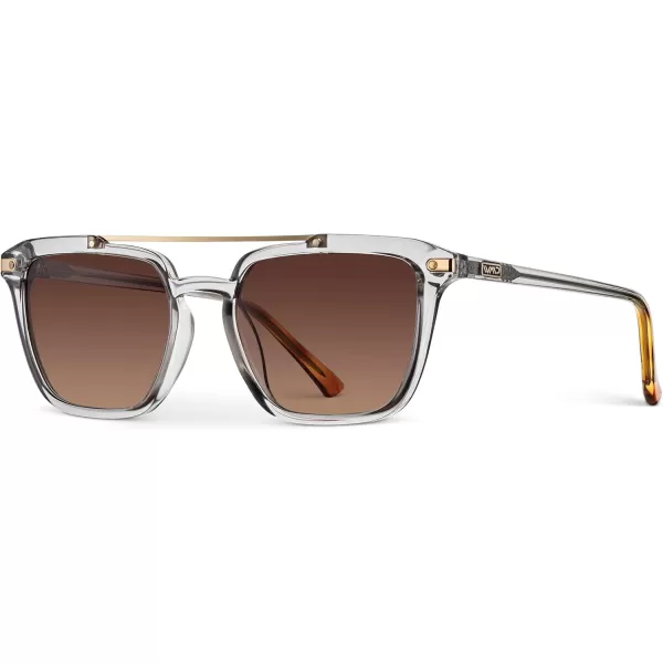 Men Square Retro SunglassesCrystal Ice Grey Frame  Brown Gradient Lens