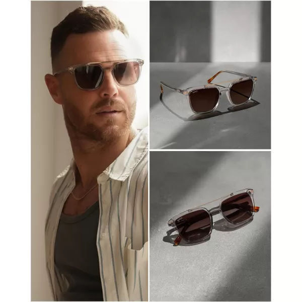 Men Square Retro SunglassesCrystal Ice Grey Frame  Brown Gradient Lens