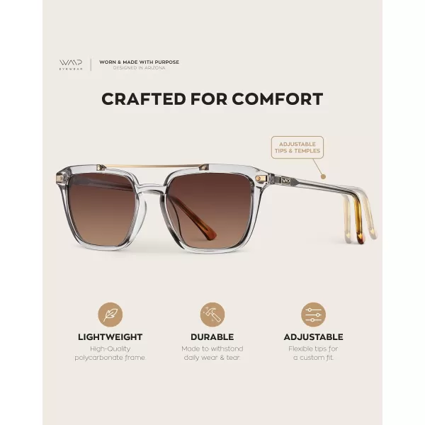 Men Square Retro SunglassesCrystal Ice Grey Frame  Brown Gradient Lens