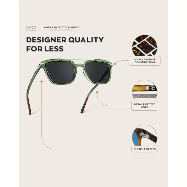Men Square Retro SunglassesEmerald Green Frame  Black Lens