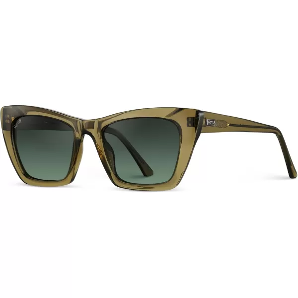 WearMe Pro Cat Eye Polarized Womens SunglassesCrystal Khaki Green FrameDark Green Gradient Lens