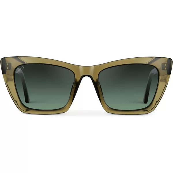 WearMe Pro Cat Eye Polarized Womens SunglassesCrystal Khaki Green FrameDark Green Gradient Lens