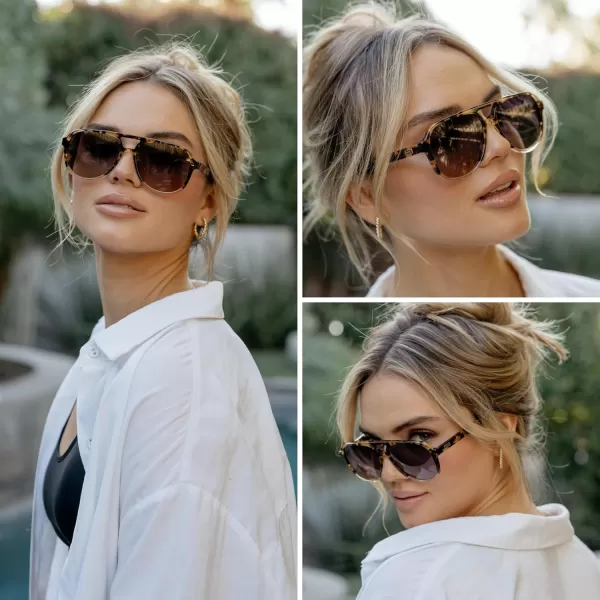 WearMe Pro Chic Retro Oversized Polarized Sunglasses Statement Aviator for WomenTortoise Clear Frame  Gradient Sunset Lens