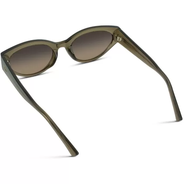 WearMe Pro Elegant Oval Cat Eye Sunglasses for Women  VintageInspired Slim Frame with Gradient UV Protection LensesCrystal Murky Green  Black Terracotta Lens