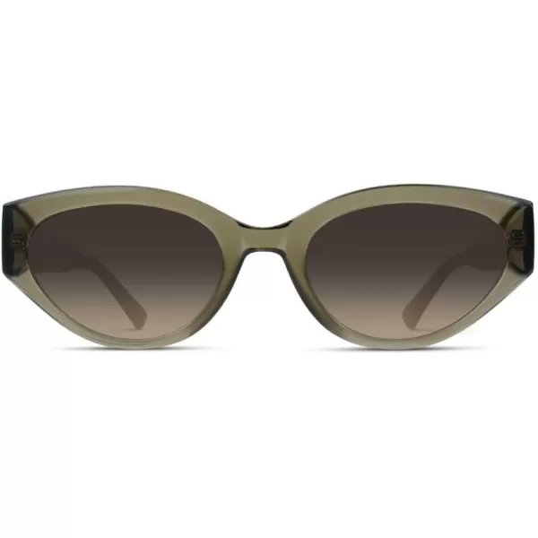 WearMe Pro Elegant Oval Cat Eye Sunglasses for Women  VintageInspired Slim Frame with Gradient UV Protection LensesCrystal Murky Green  Black Terracotta Lens
