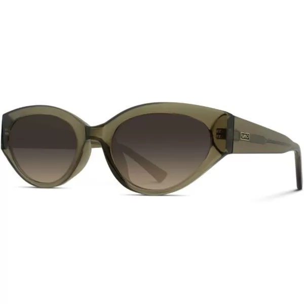 WearMe Pro Elegant Oval Cat Eye Sunglasses for Women  VintageInspired Slim Frame with Gradient UV Protection LensesCrystal Murky Green  Black Terracotta Lens