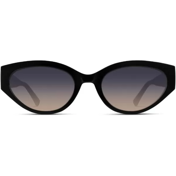WearMe Pro Elegant Oval Cat Eye Sunglasses for Women  VintageInspired Slim Frame with Gradient UV Protection LensesGlossy Black  Az Sunrise Lens