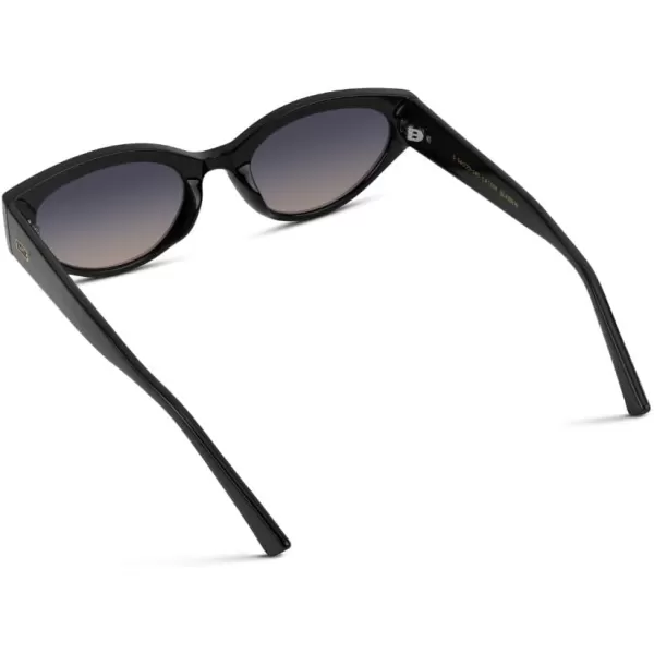 WearMe Pro Elegant Oval Cat Eye Sunglasses for Women  VintageInspired Slim Frame with Gradient UV Protection LensesGlossy Black  Az Sunrise Lens