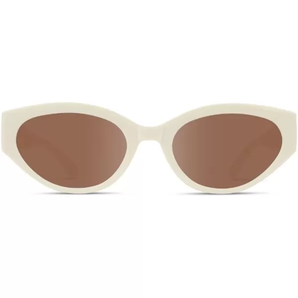 WearMe Pro Elegant Oval Cat Eye Sunglasses for Women  VintageInspired Slim Frame with Gradient UV Protection LensesSolid Creme White  Terracotta Lens