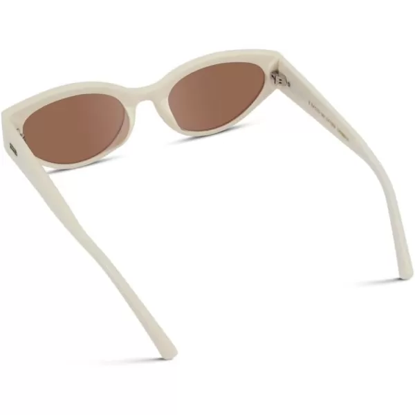 WearMe Pro Elegant Oval Cat Eye Sunglasses for Women  VintageInspired Slim Frame with Gradient UV Protection LensesSolid Creme White  Terracotta Lens