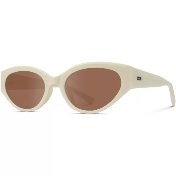 WearMe Pro Elegant Oval Cat Eye Sunglasses for Women  VintageInspired Slim Frame with Gradient UV Protection LensesSolid Creme White  Terracotta Lens