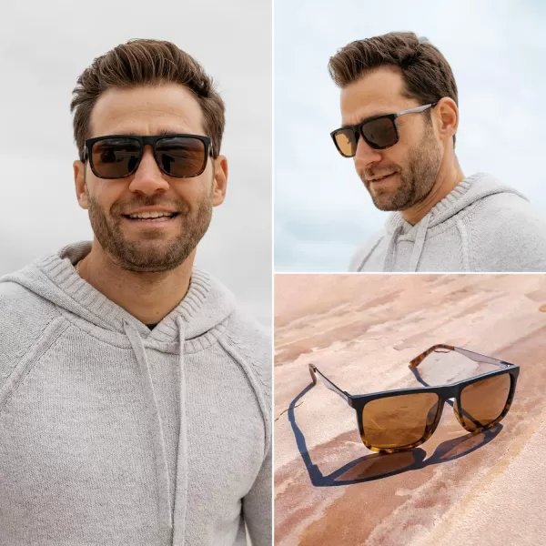 WearMe Pro Polarized Flat Top Square Mens SunglassesMatte Black Tortoise Frame  Brown Lens