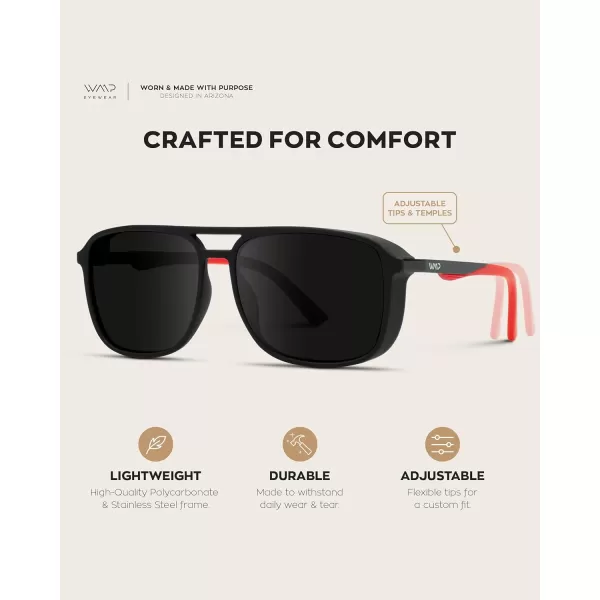 WearMe Pro  Polarized Modern Square Aviator Sunglasses for MenBlack Frame Red Temple TipsBlack Lens
