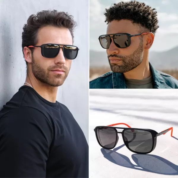 WearMe Pro  Polarized Modern Square Aviator Sunglasses for MenBlack Frame Red Temple TipsBlack Lens