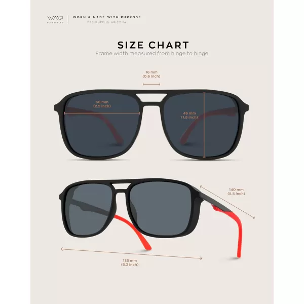 WearMe Pro  Polarized Modern Square Aviator Sunglasses for MenBlack Frame Red Temple TipsBlack Lens