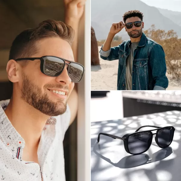 WearMe Pro  Polarized Modern Square Aviator Sunglasses for MenMatte Black Frame  Black Lens