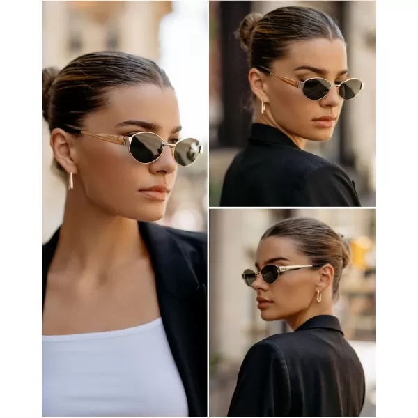 WearMe Pro Retro Oval Sunglasses for Women  Trendy Small Frame 90s Inspired FashionGold Frame  Smoke Green Lens