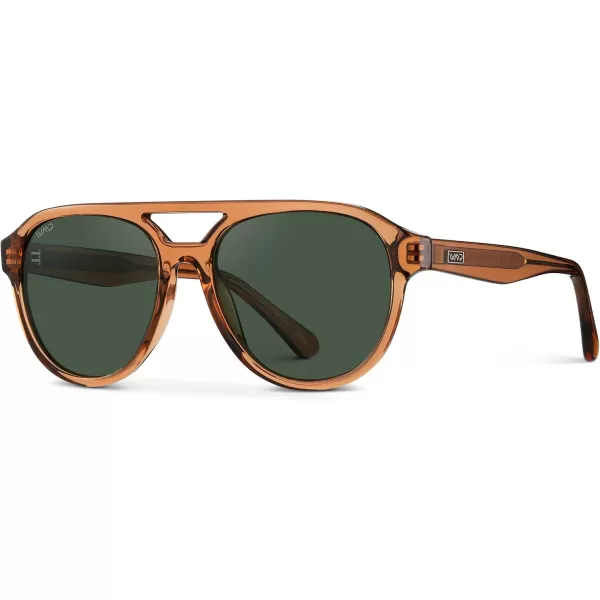 WearMe Pro Rounded Retro Aviator Sunglasses for Men and Women  Polarized Lenses Double Bridge DesignCrystal Copper Frame  Smoke Green Lens