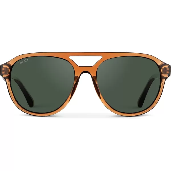 WearMe Pro Rounded Retro Aviator Sunglasses for Men and Women  Polarized Lenses Double Bridge DesignCrystal Copper Frame  Smoke Green Lens