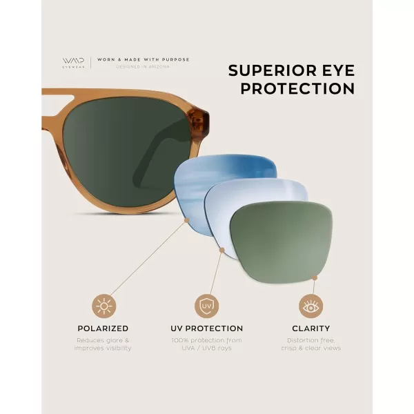 WearMe Pro Rounded Retro Aviator Sunglasses for Men and Women  Polarized Lenses Double Bridge DesignCrystal Copper Frame  Smoke Green Lens