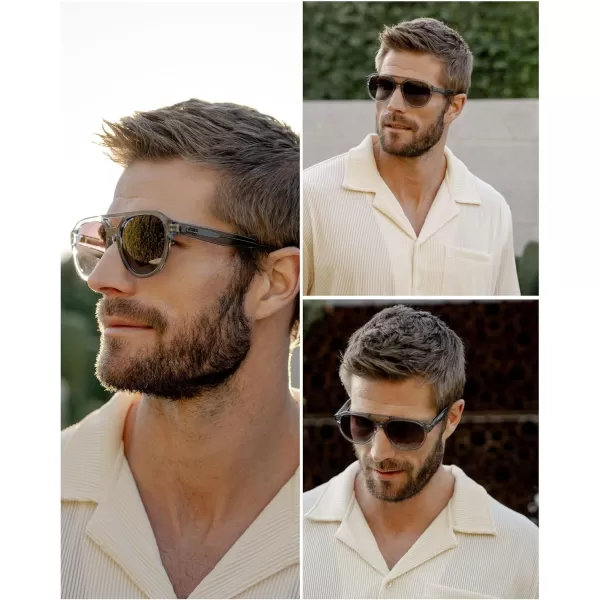 WearMe Pro Rounded Retro Aviator Sunglasses for Men and Women  Polarized Lenses Double Bridge DesignDenim Blue Frame  Brown Gradient Lens