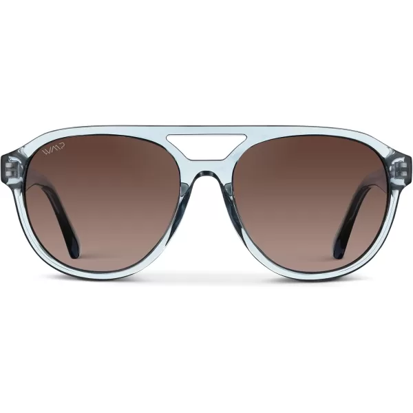 WearMe Pro Rounded Retro Aviator Sunglasses for Men and Women  Polarized Lenses Double Bridge DesignDenim Blue Frame  Brown Gradient Lens