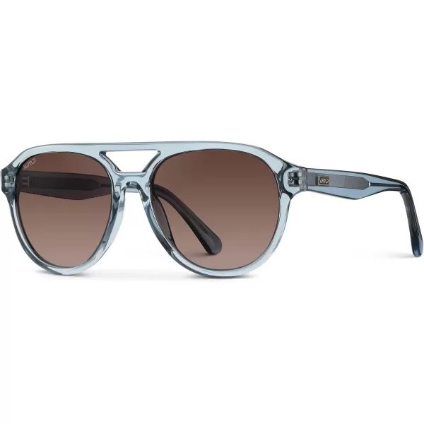 WearMe Pro Rounded Retro Aviator Sunglasses for Men and Women  Polarized Lenses Double Bridge DesignDenim Blue Frame  Brown Gradient Lens