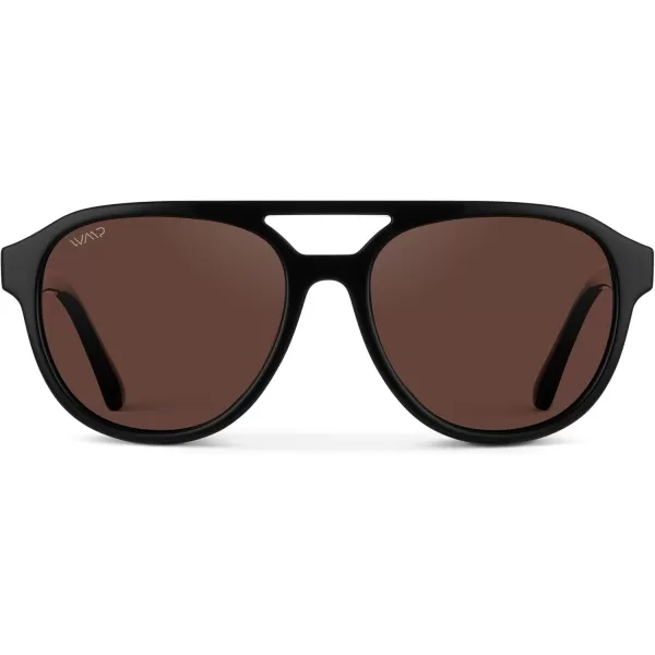 WearMe Pro Rounded Retro Aviator Sunglasses for Men and Women  Polarized Lenses Double Bridge DesignGlossy Black Frame  Brown Lens