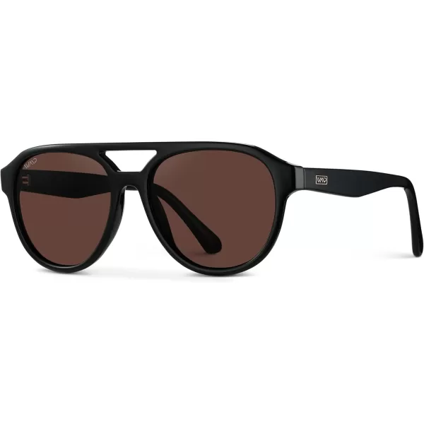 WearMe Pro Rounded Retro Aviator Sunglasses for Men and Women  Polarized Lenses Double Bridge DesignGlossy Black Frame  Brown Lens