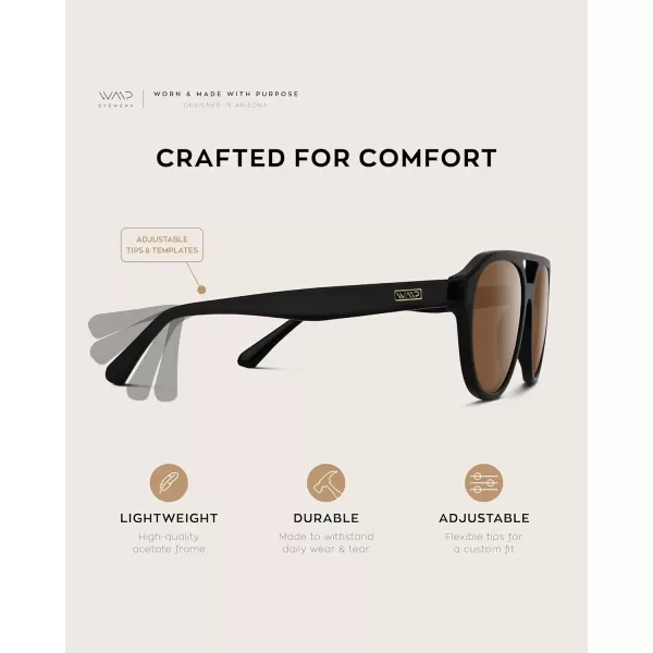 WearMe Pro Rounded Retro Aviator Sunglasses for Men and Women  Polarized Lenses Double Bridge DesignGlossy Black Frame  Brown Lens