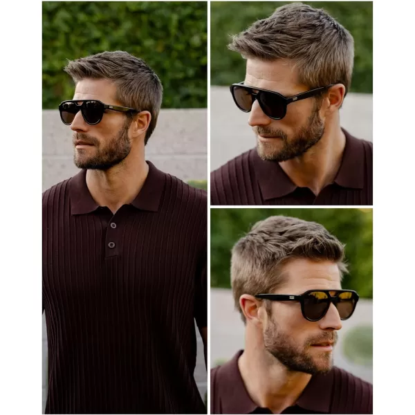 WearMe Pro Rounded Retro Aviator Sunglasses for Men and Women  Polarized Lenses Double Bridge DesignGlossy Black Frame  Brown Lens