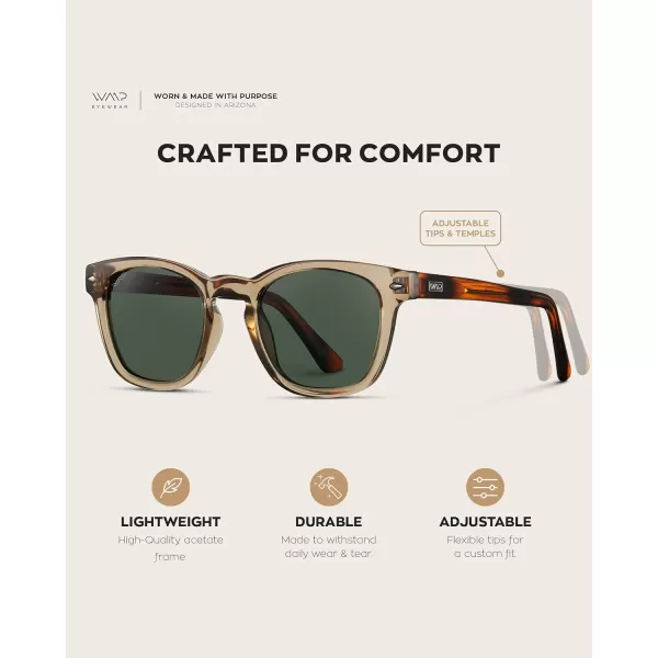 WearMe Pro Square Polarized Sunglasses for MenChampagne Crystal Tortoise  Smoke Green Lens