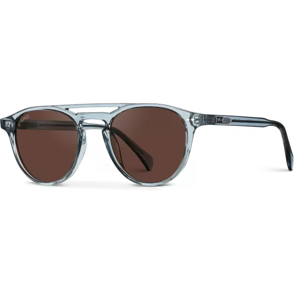 WearMe Pro Urban Mens Square Sunglasses Double Bridge Design Modern Round Frames and Polarized LensesDenim Blue Frame  Brown Lens