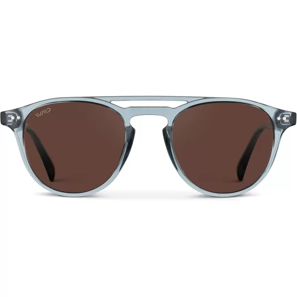 WearMe Pro Urban Mens Square Sunglasses Double Bridge Design Modern Round Frames and Polarized LensesDenim Blue Frame  Brown Lens