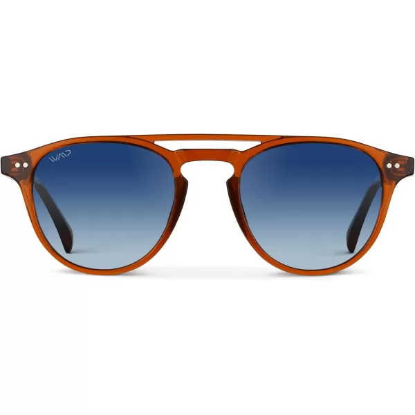 WearMe Pro Urban Mens Square Sunglasses Double Bridge Design Modern Round Frames and Polarized LensesDesert Orange Frame  Gradient Blue Lens